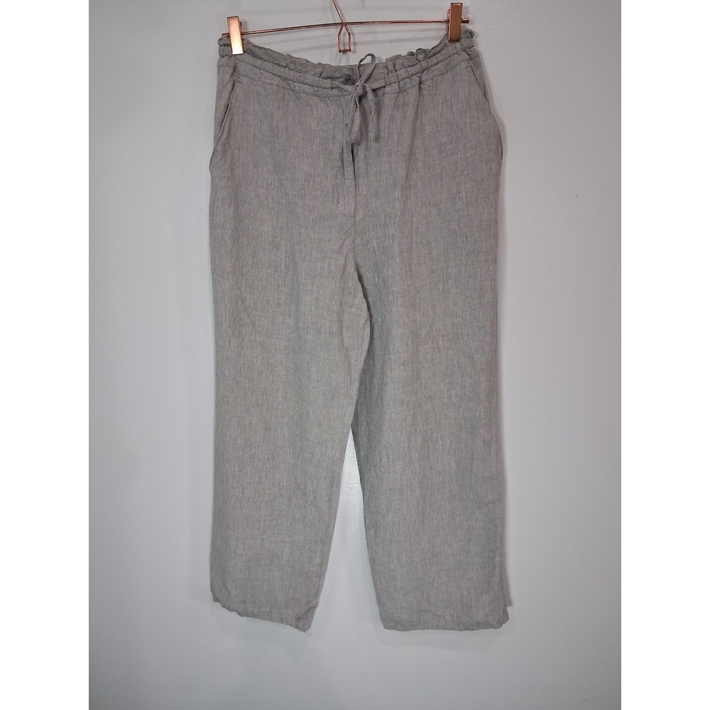 Liz Claiborne Lizsport Grey Linen Blend‎ Elastic Drawstring Pants Women Large